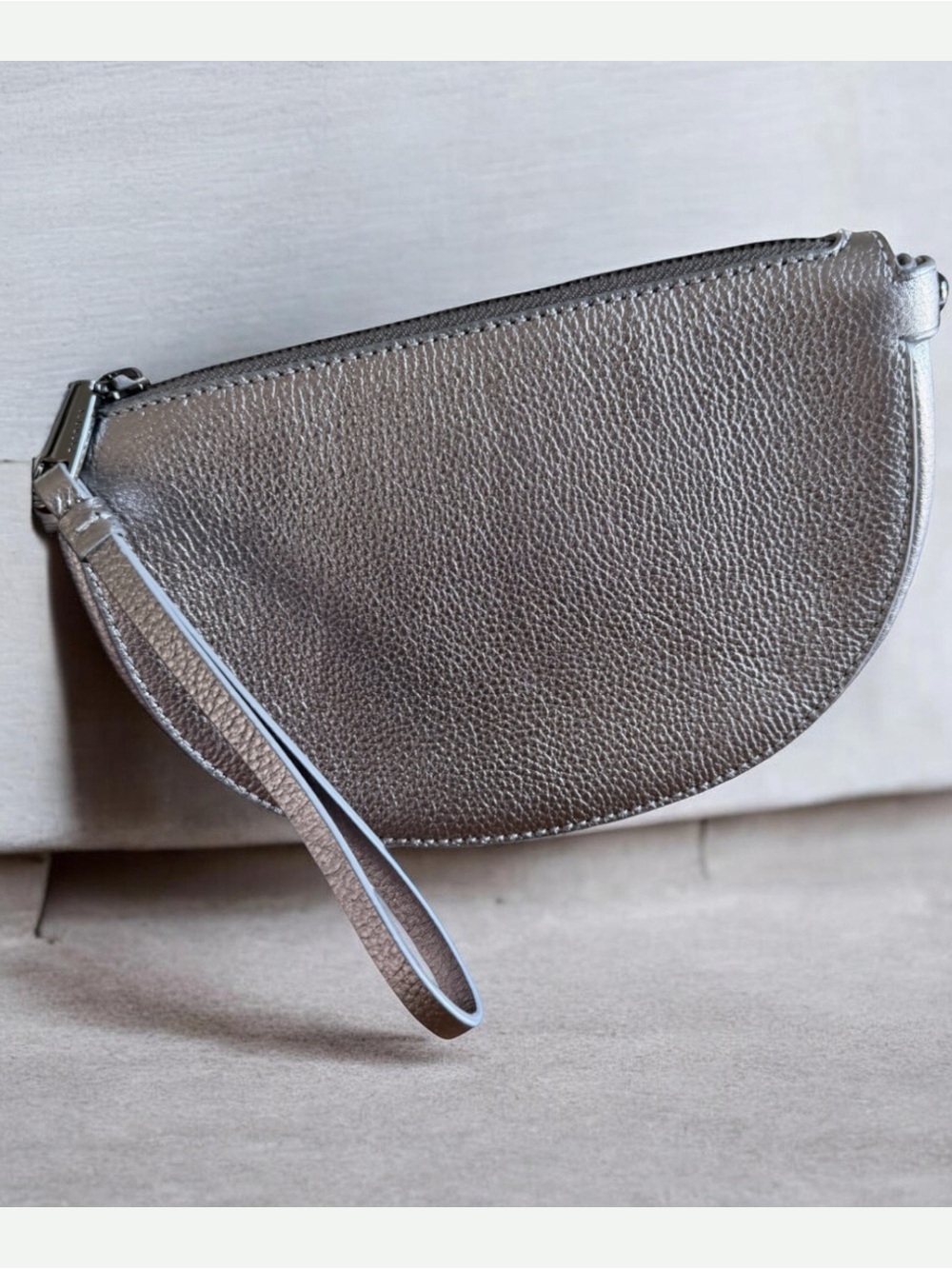 Talbots half-moon clutch or wristlet, Pewter Silver Half Moon Leather Clutch new